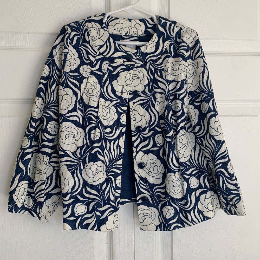 Janie & Jack Girls Navy Parisian Rose‎ Floral Jacket Size 6